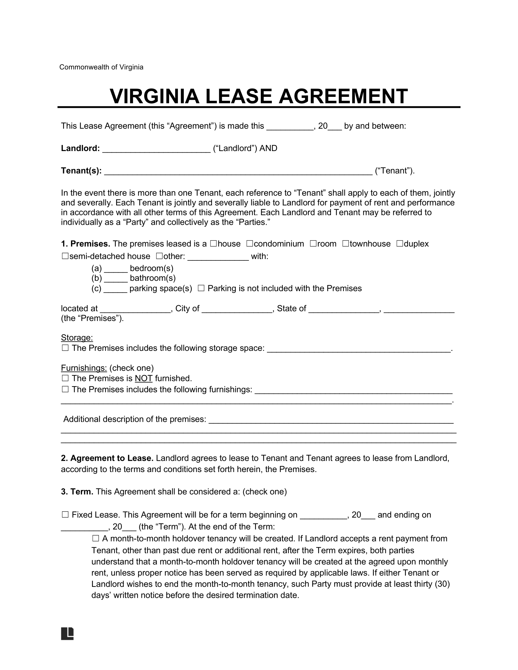 Free Virginia Lease Agreement Templates 6 PDF Word