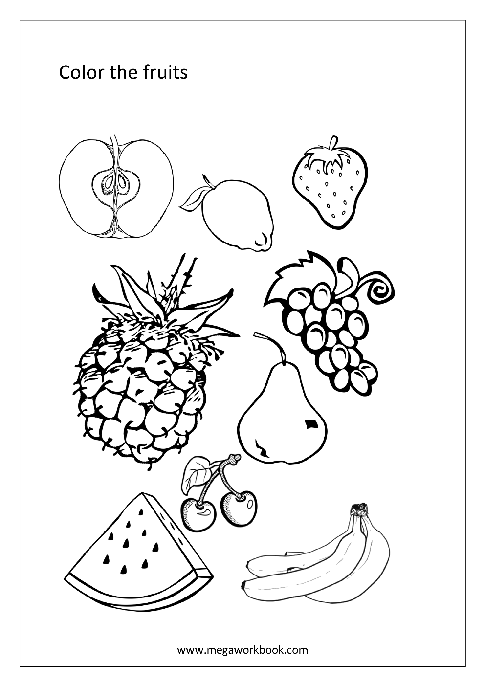 Fruit Coloring Pages Vegetable Coloring Pages Food Coloring Pages Free Printables MegaWorkbook