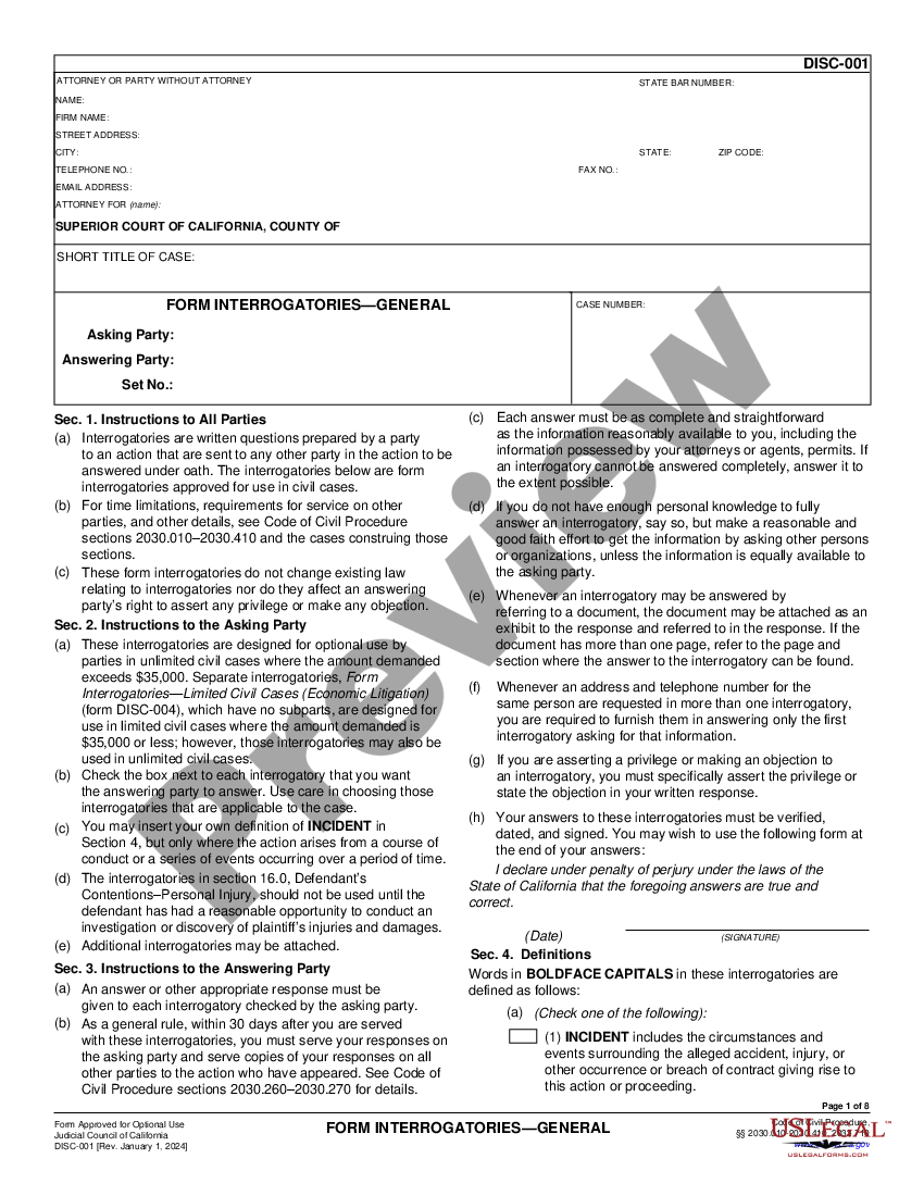 General Form Interrogatories California