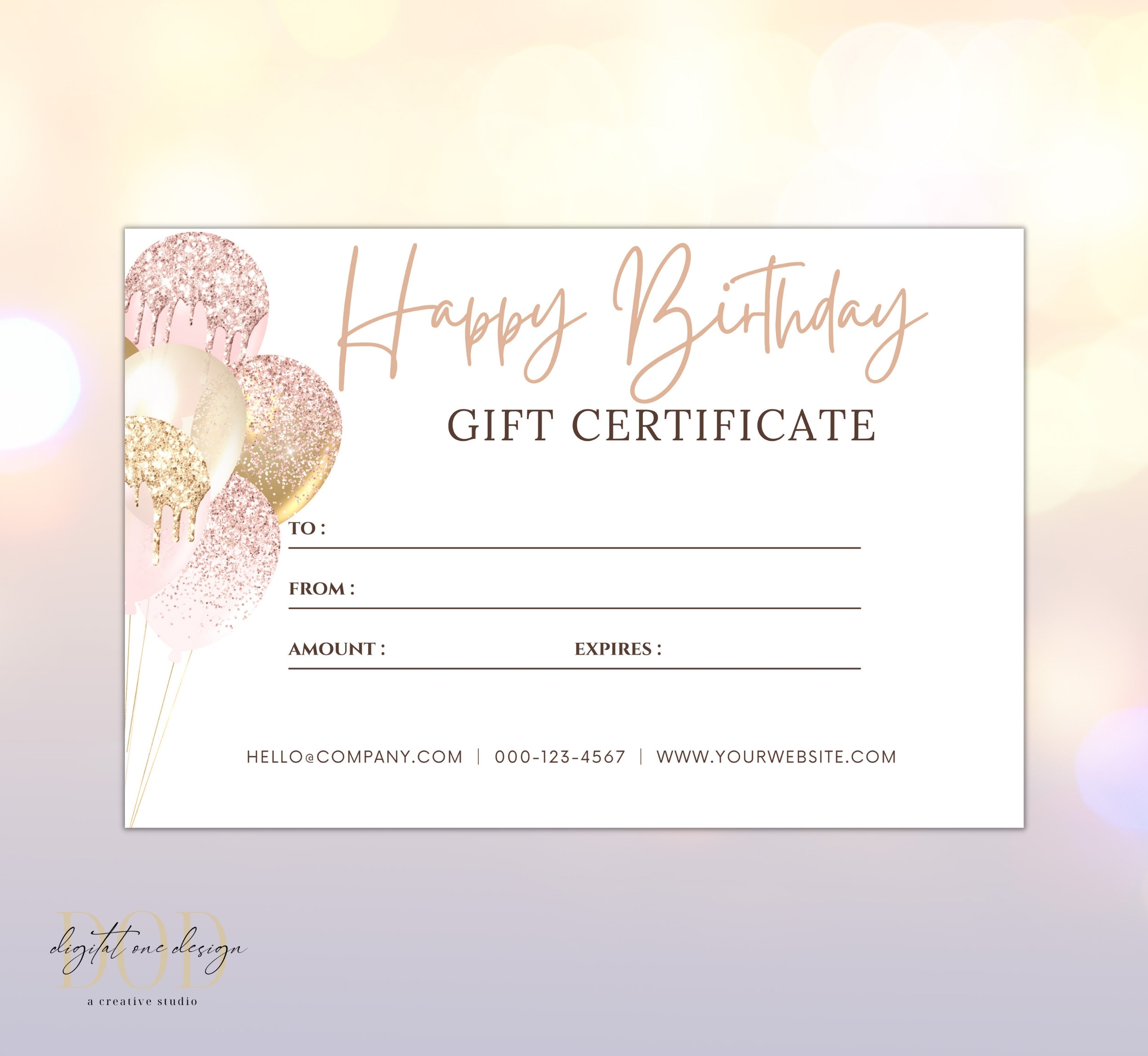 Gift Certificate Template Editable Printable Happy Birthday Gift Certificate Birthday Gift Voucher Blush Gold Balloon Gift Certificate Etsy