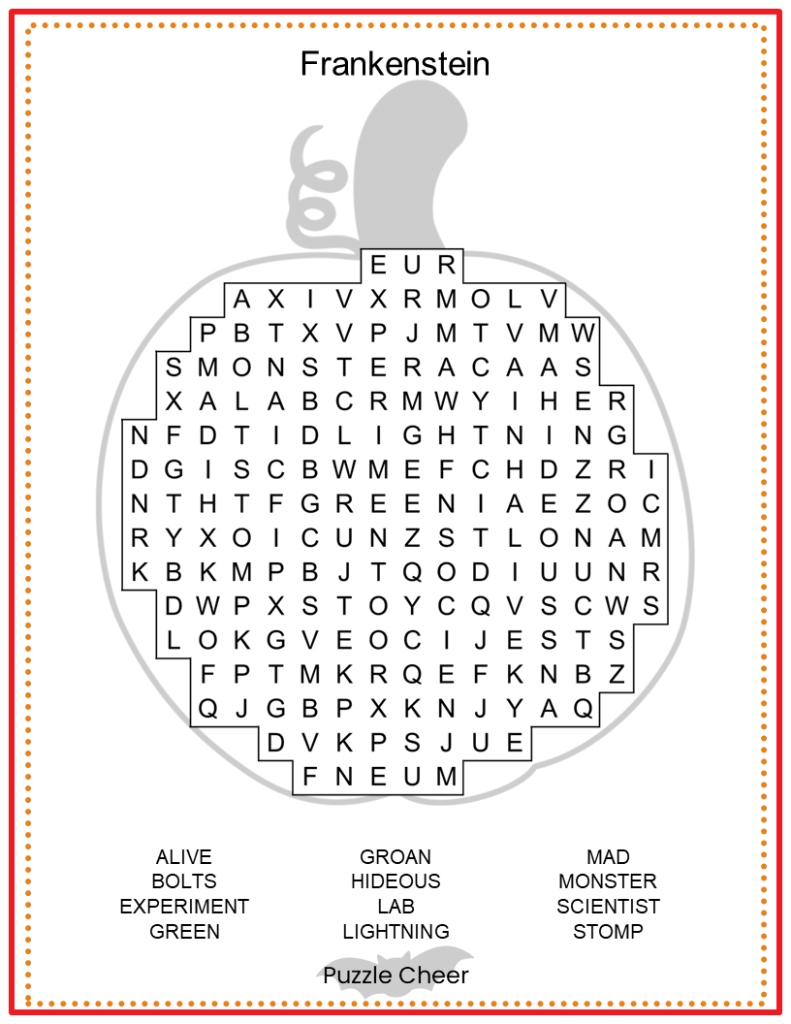 Halloween Frankenstein Word Search Puzzle Puzzle Cheer