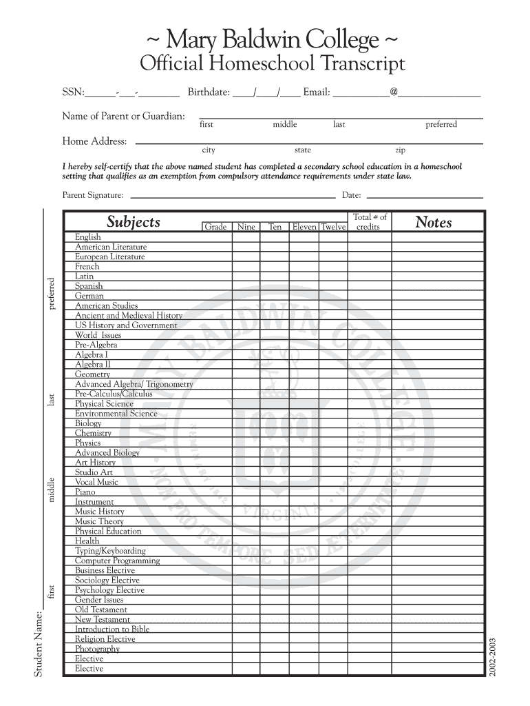 Free Printable High School Transcript