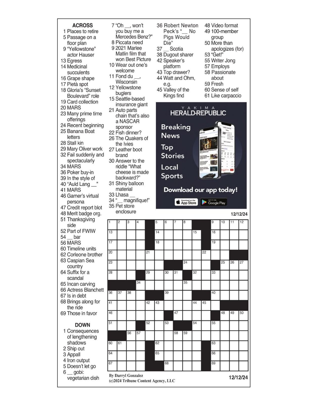 LA Times Crossword Dec 12 2024 Crosswords Yakimaherald