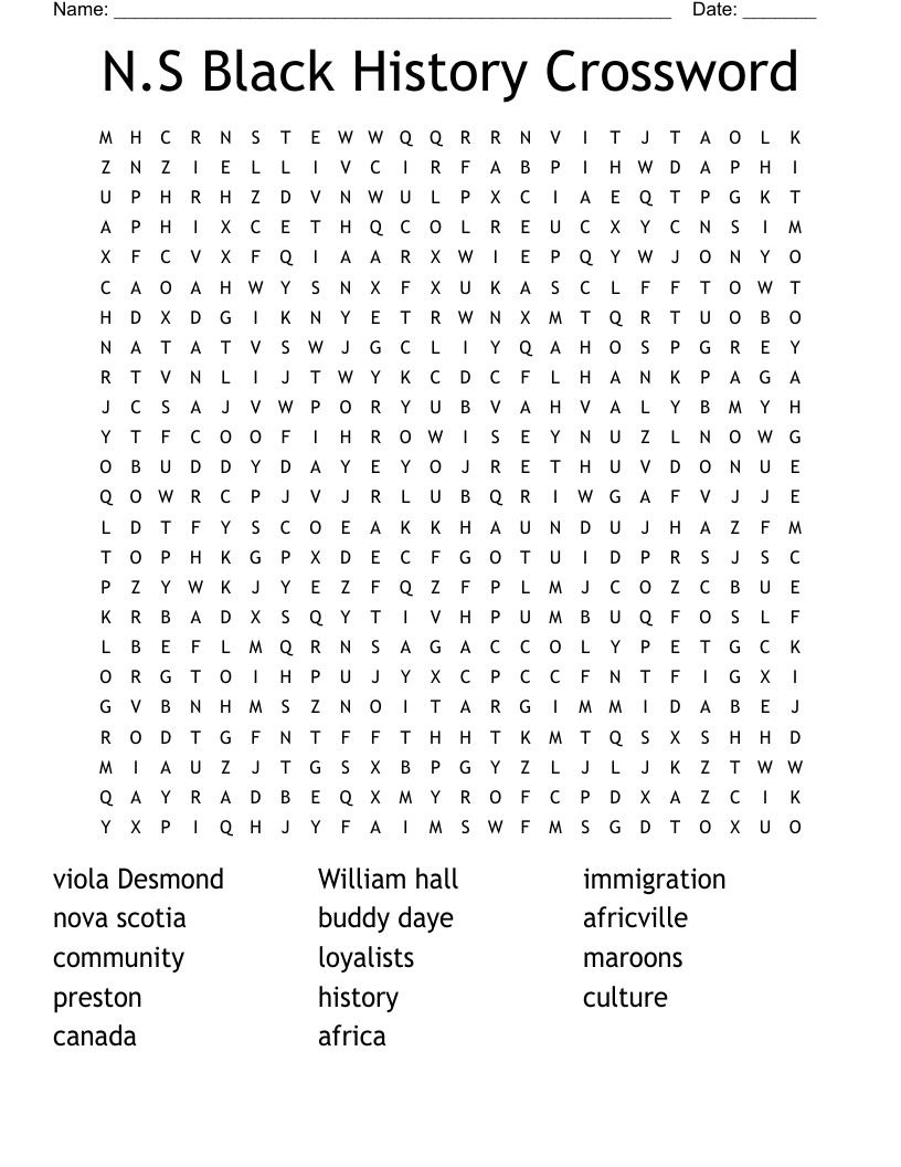 Printable Black History Crossword Puzzle