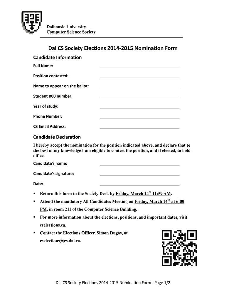 Association Nomination Form Template Word Printable