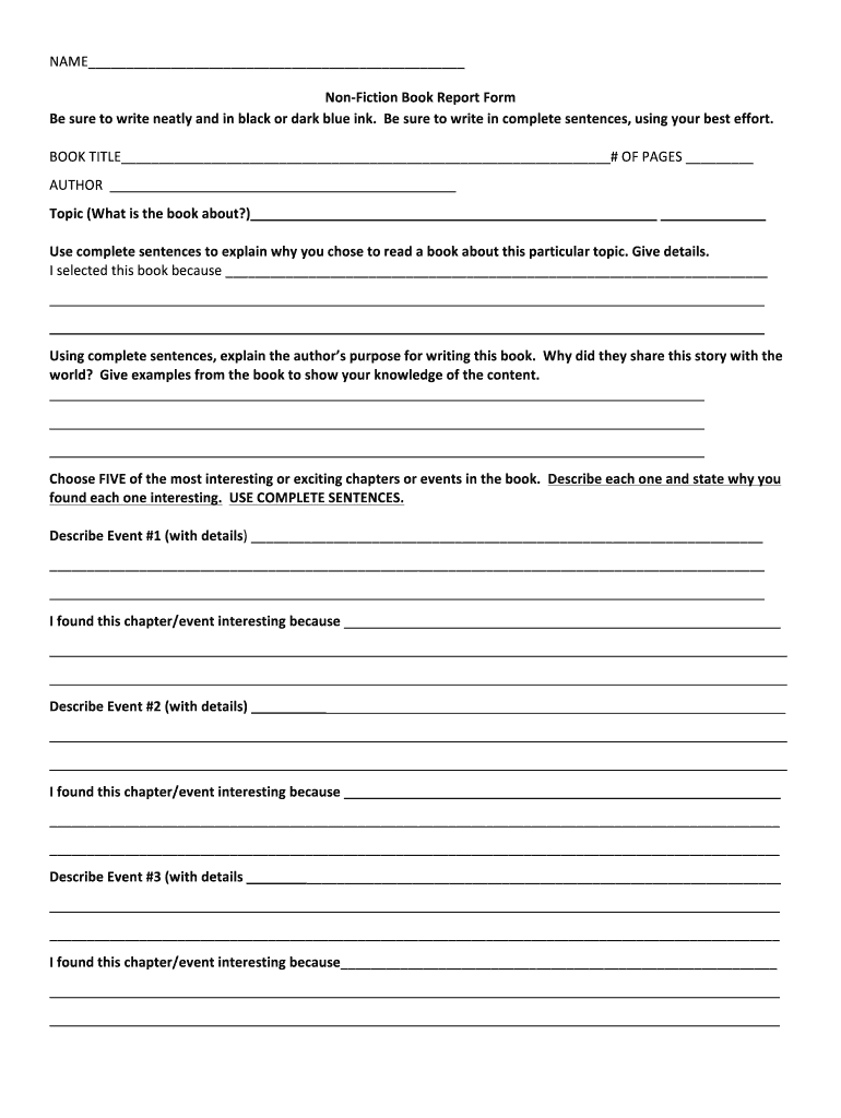 Nonfiction Book Report Template Fill Online Printable Fillable Blank PdfFiller