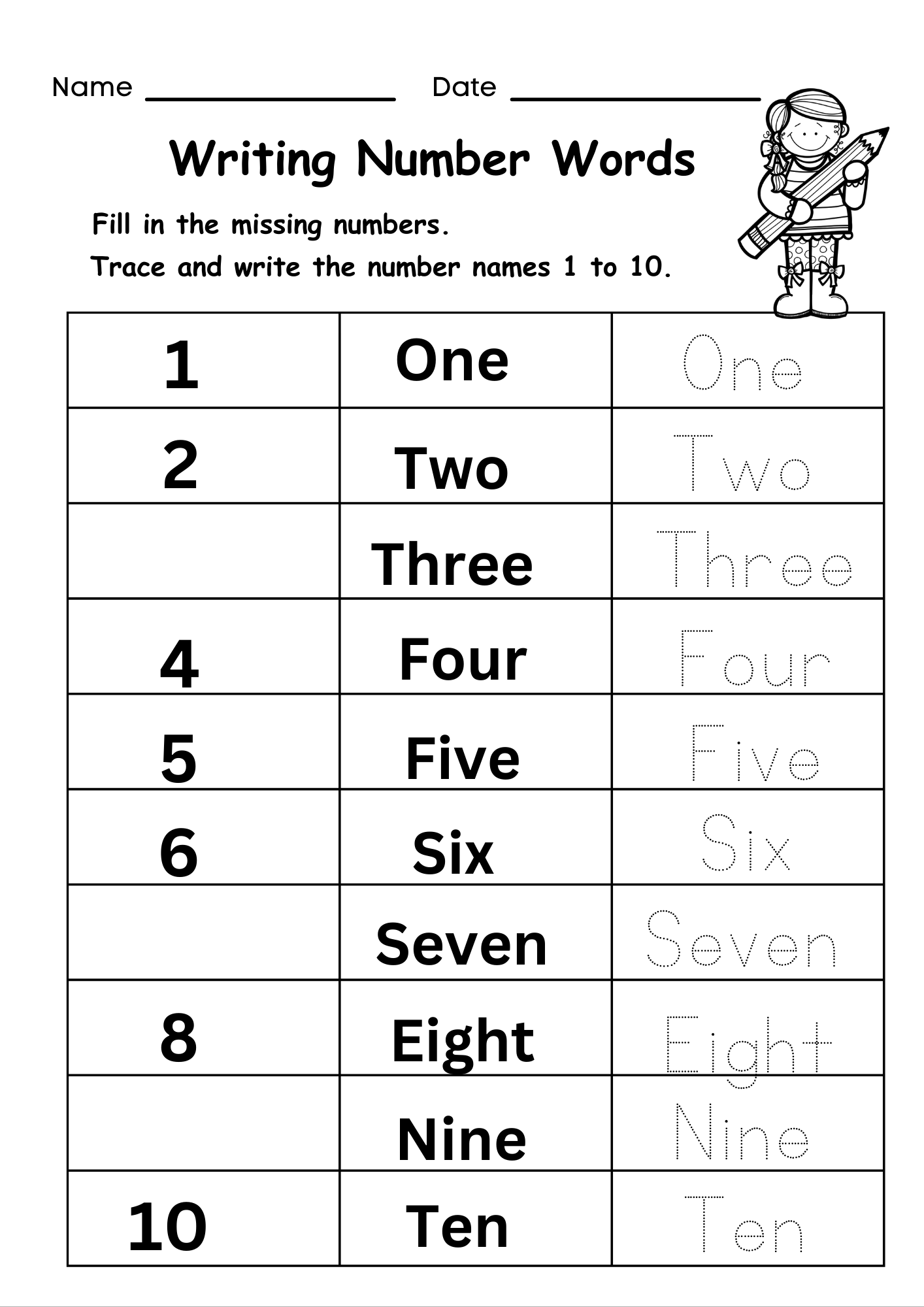 Free Printable Exercises With Nk Words