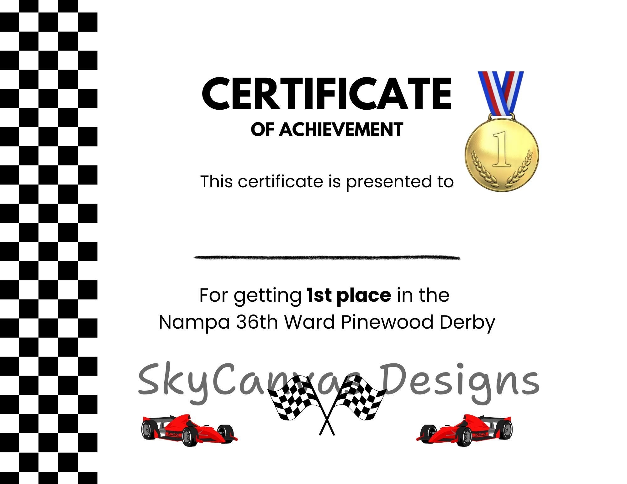 Pinewood Derby Certificate Editable Etsy