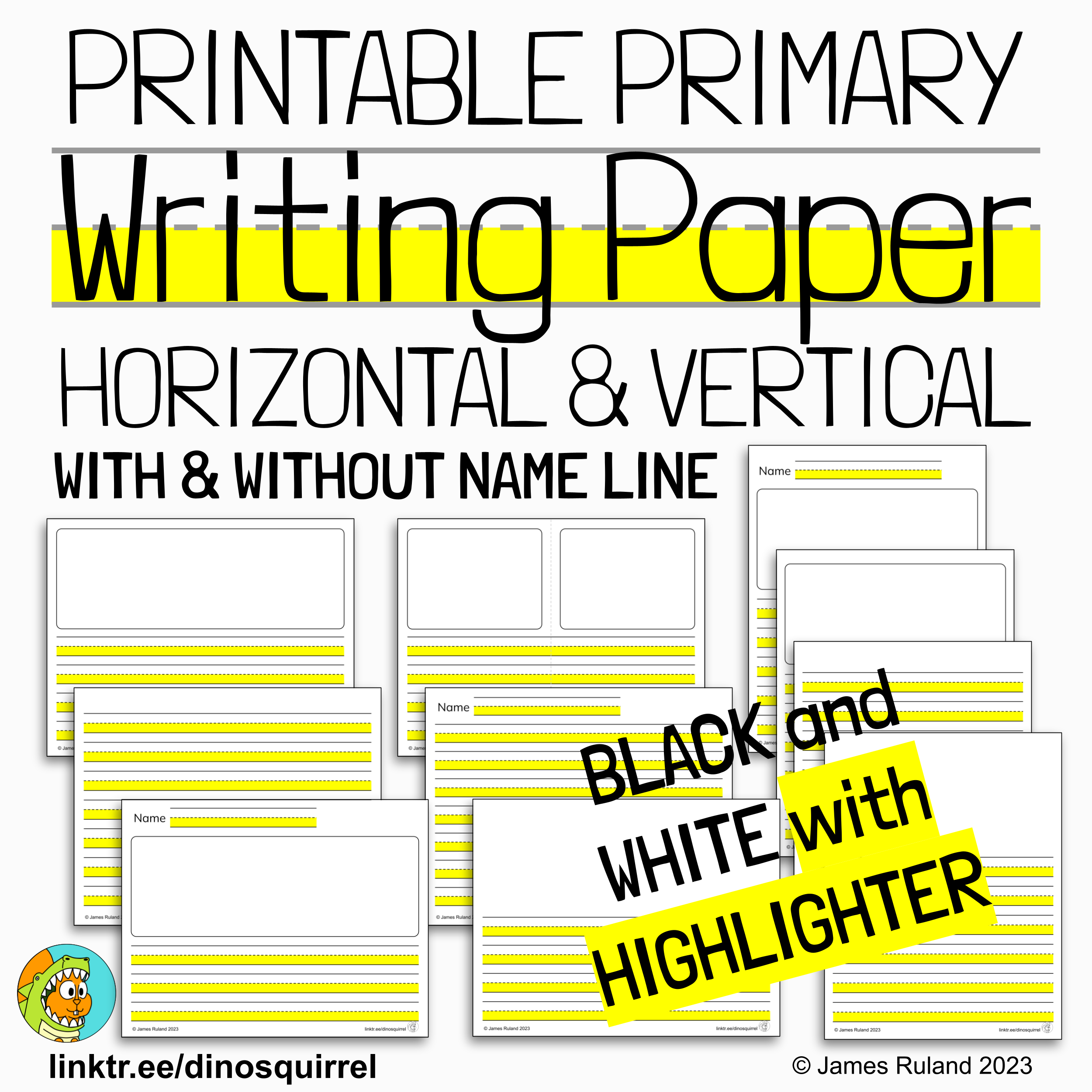 Printable Adaptive Primary Handwriting Paper HIGHLIGHTED B W Horizontal And Vertical For Cursive And Manuscripti Classful