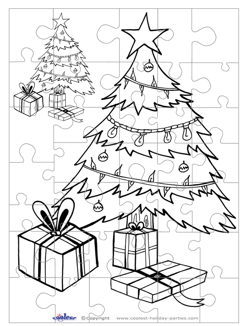 Printable B W Christmas Tree Small Piece Puzzle Coolest Free Printables