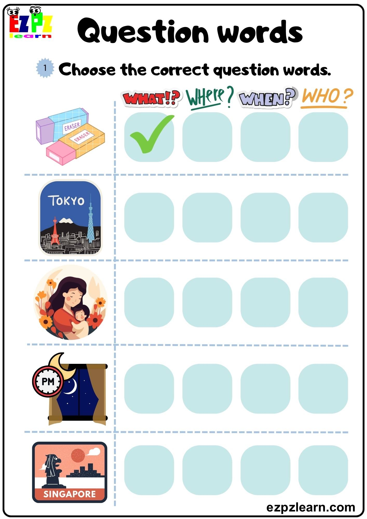 Question Words Look At The Image And Choose The Correct Words Grammar Exercise Bk1 Free Pdf Ezpzlearn