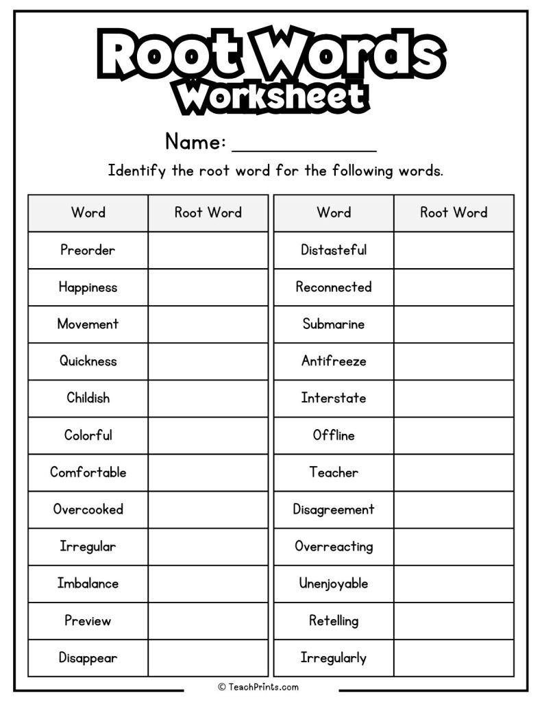 Root Words Worksheets 8 Free PDF Printables Teach Prints