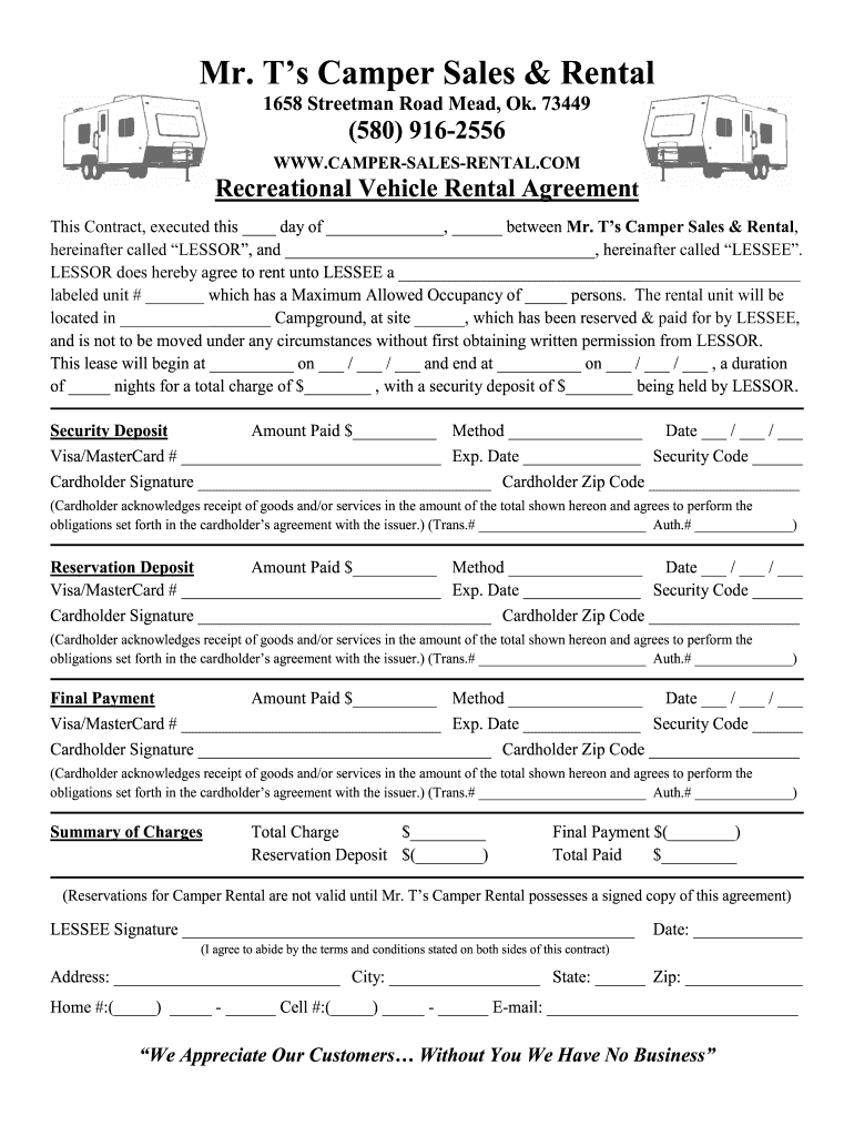 Rv Space Rental Agreement Template Fill Online Printable Fillable Blank PdfFiller