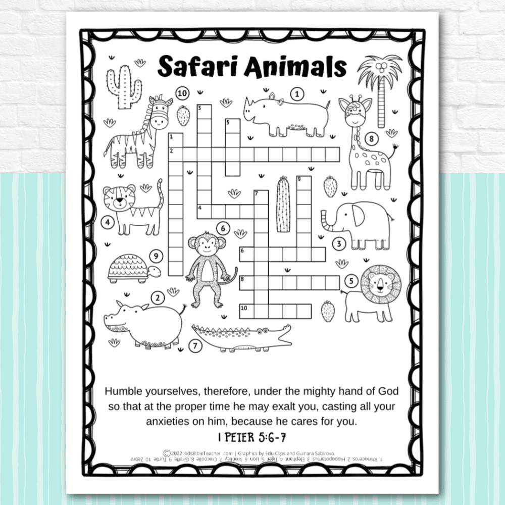 Safari Crossword Puzzle Free Printable