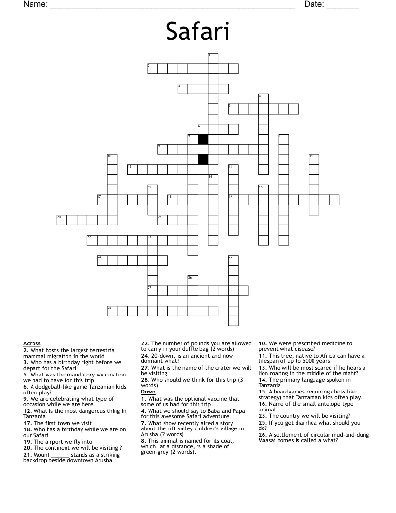 Safari Crossword WordMint