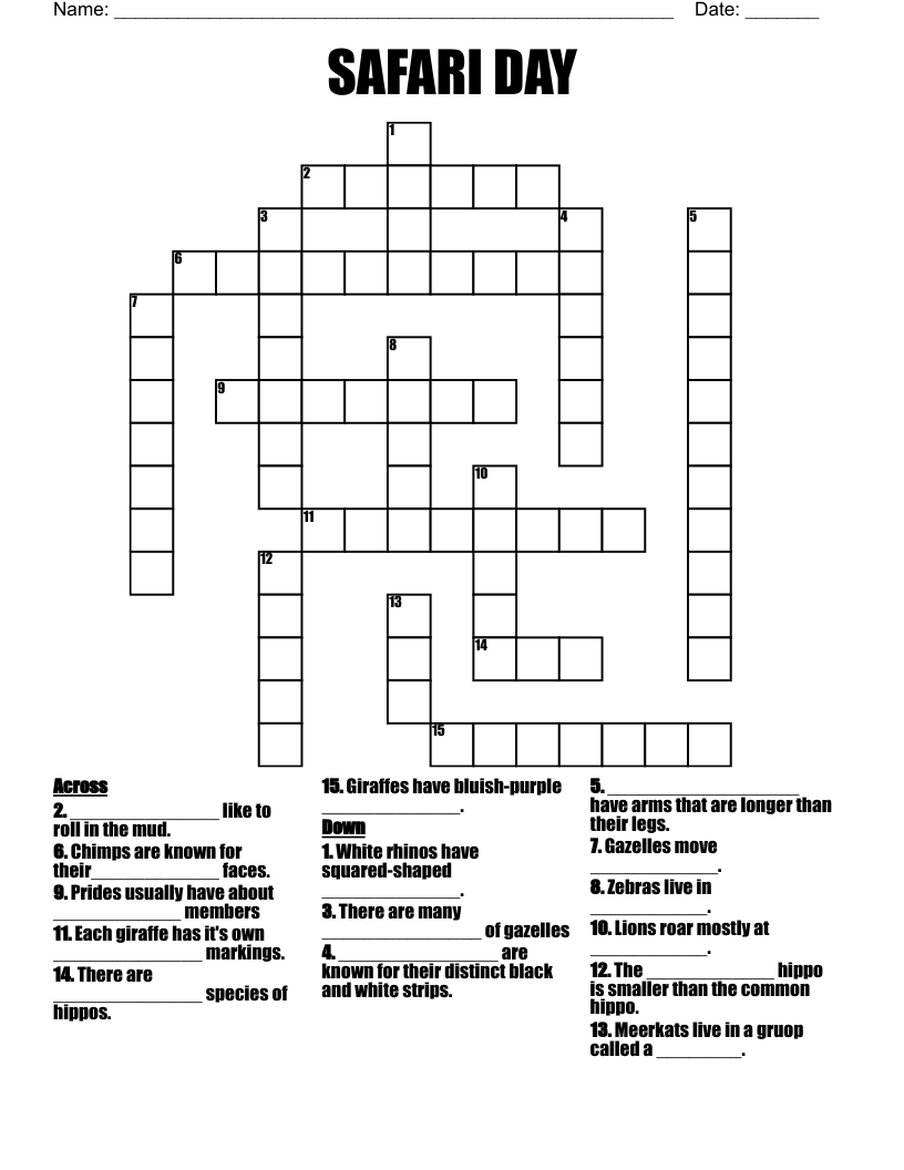 SAFARI DAY Crossword WordMint