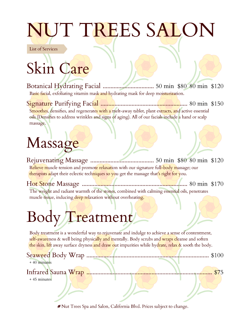 Salon Menu Templates From IMenuPro