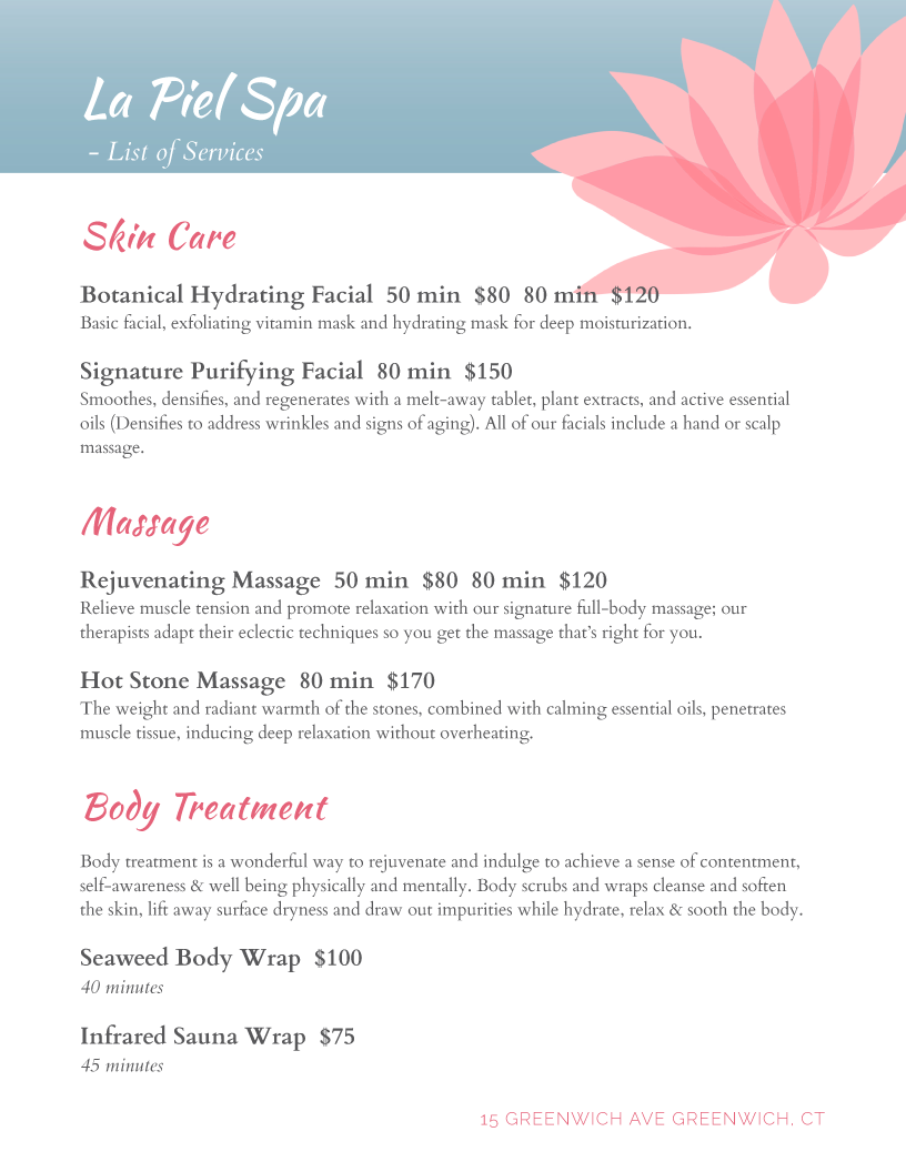 Salon Menu Templates From IMenuPro