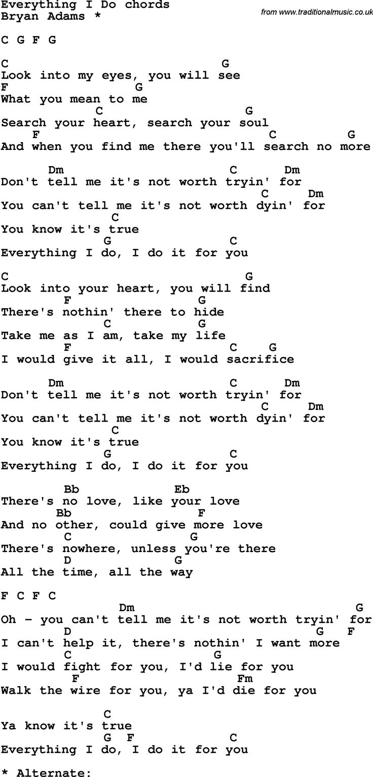 Song Lyrics With Guitar Chords For Everything I Do