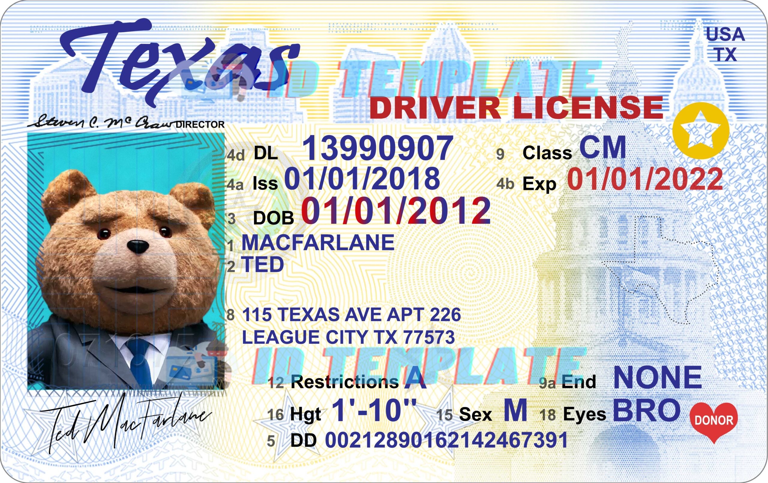 Texas Driving License PSD Template V1 1200DPI