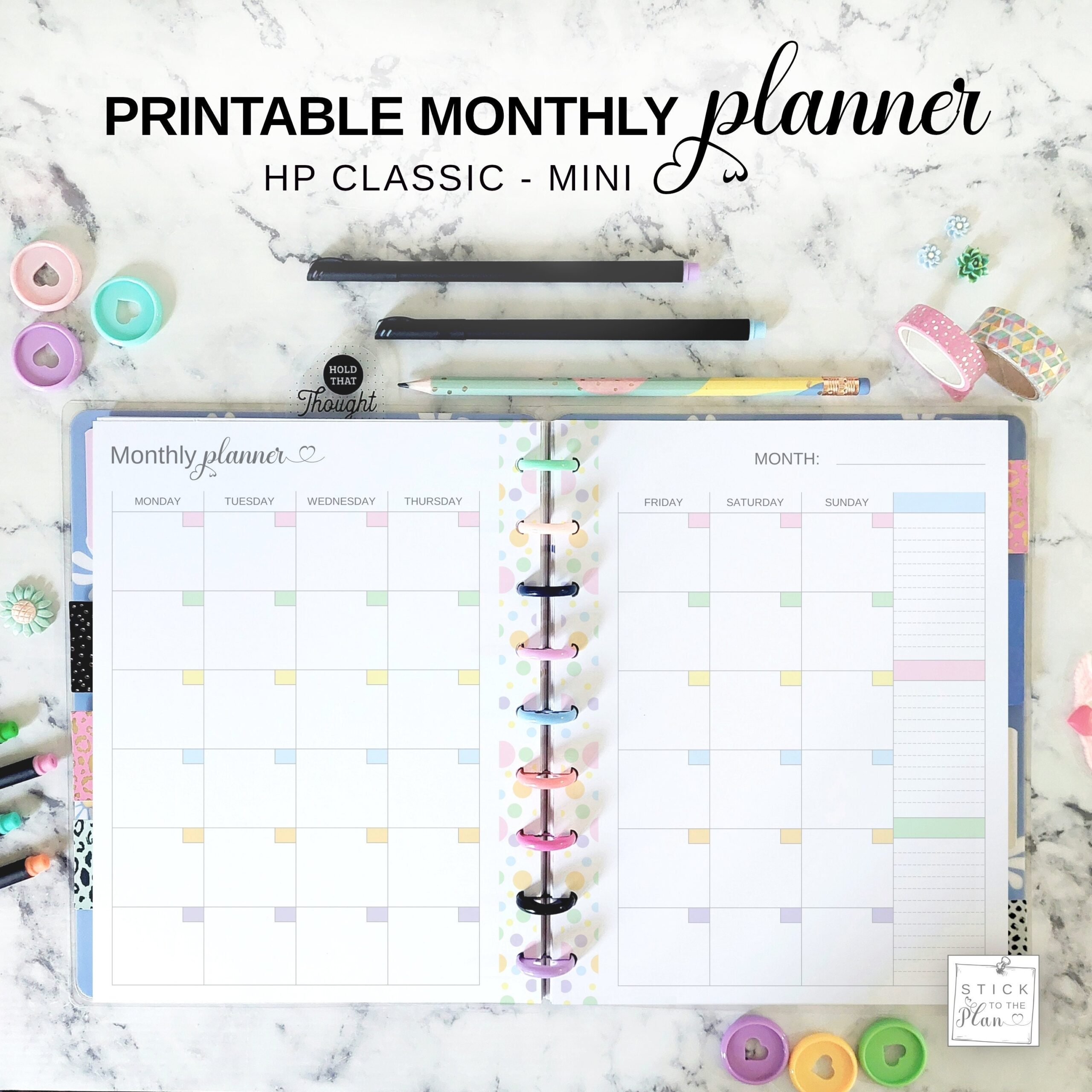 Undated Monthly Calendar Happy Planner Classic Printable Mini HP Two Page Monthly Insert Pastel Color Month At A Glance Discbound Refill Etsy