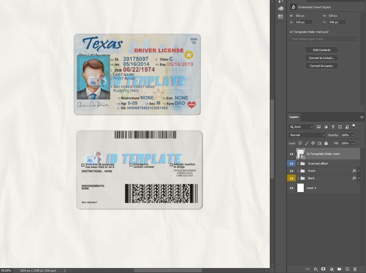 USA Texas Driving License PSD Template Driving License Template