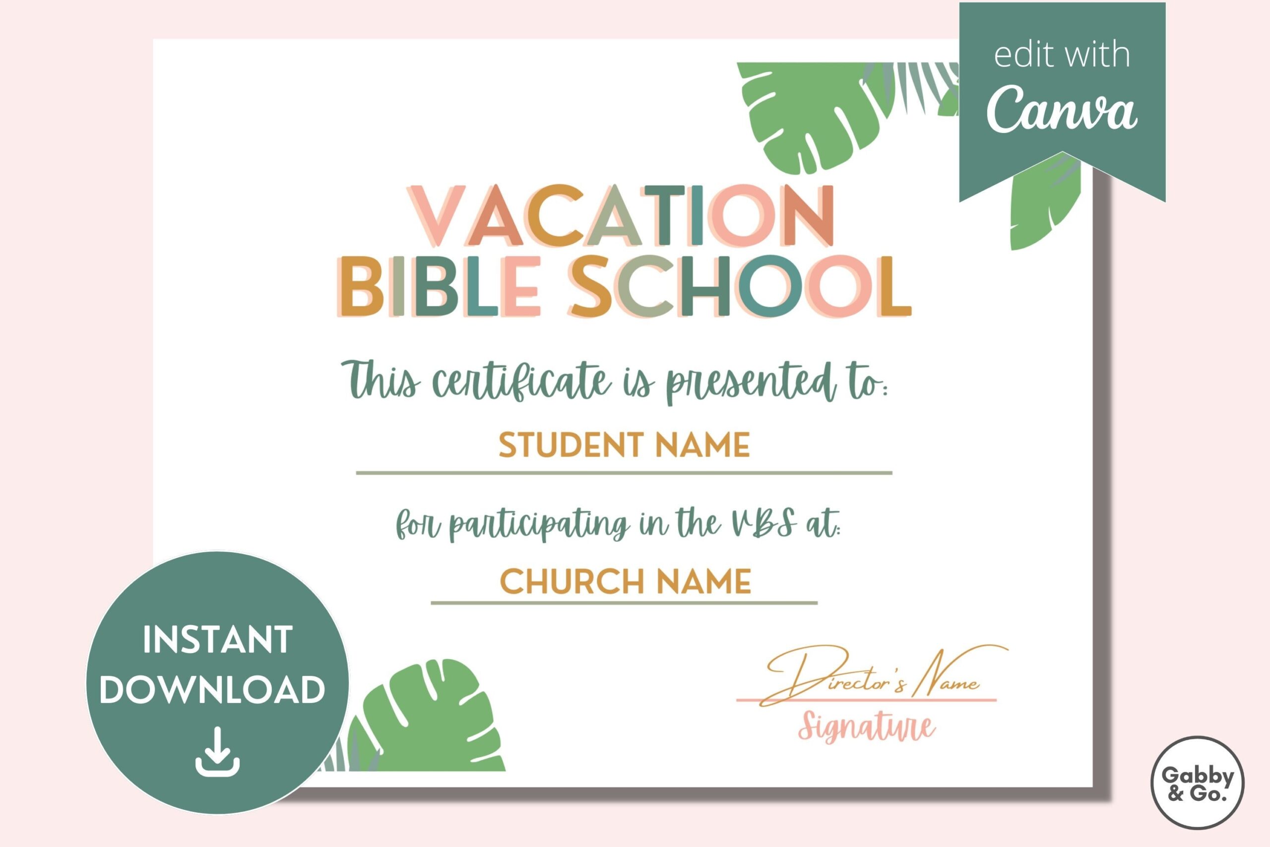 VBS Certificate VBS Certificate Template Certificate Of Completion Template Award Participation Certificate Etsy