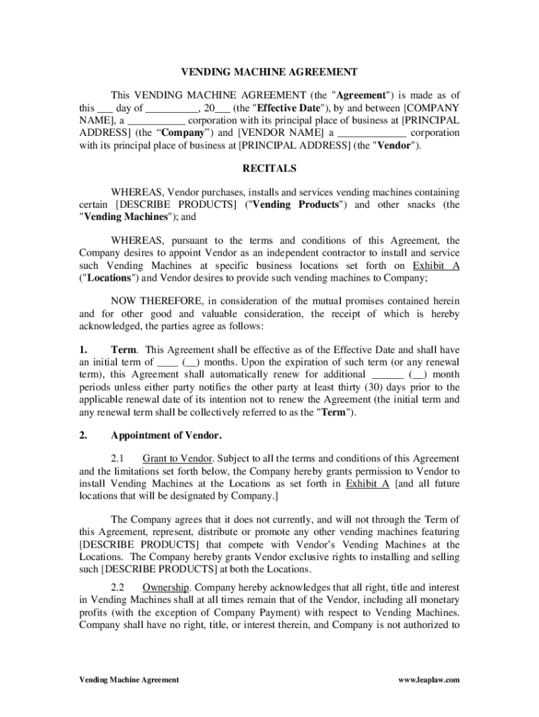 Vending Machine Contract Fill Out Sign Online DocHub