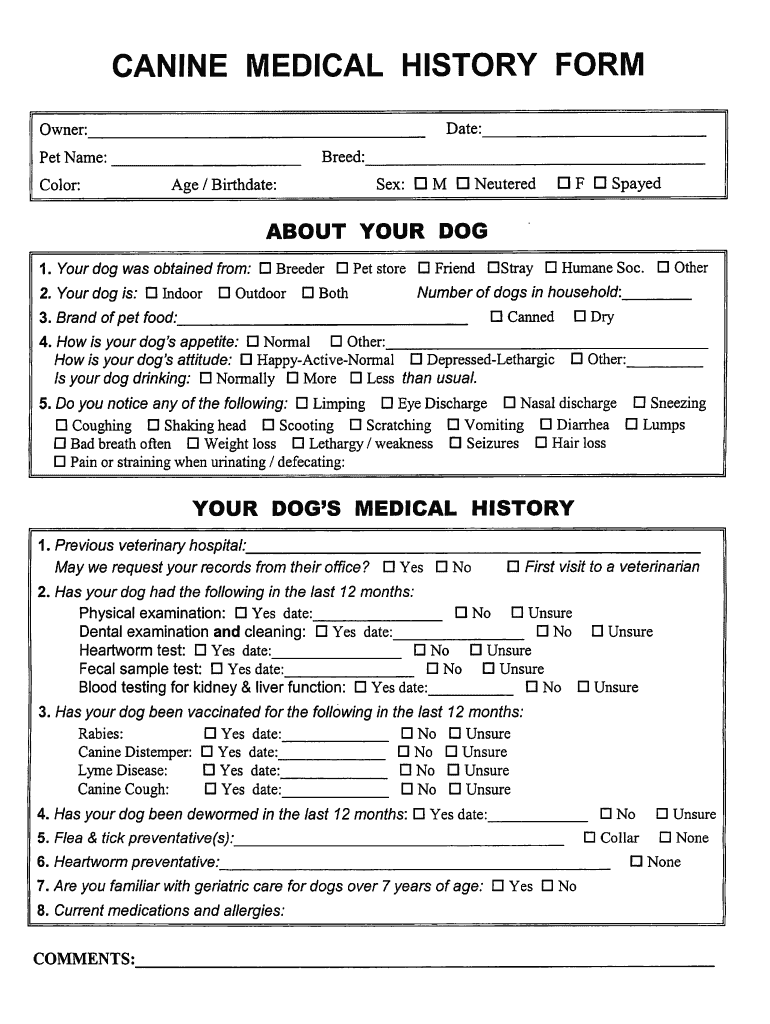 Veterinary Patient History Form Template Fill Online Printable Fillable Blank PdfFiller