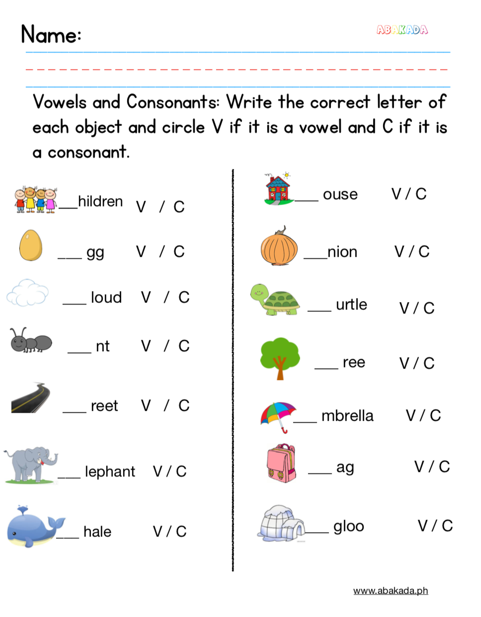 Vowels And Consonants Worksheets Pre school And 1st Grade Practice