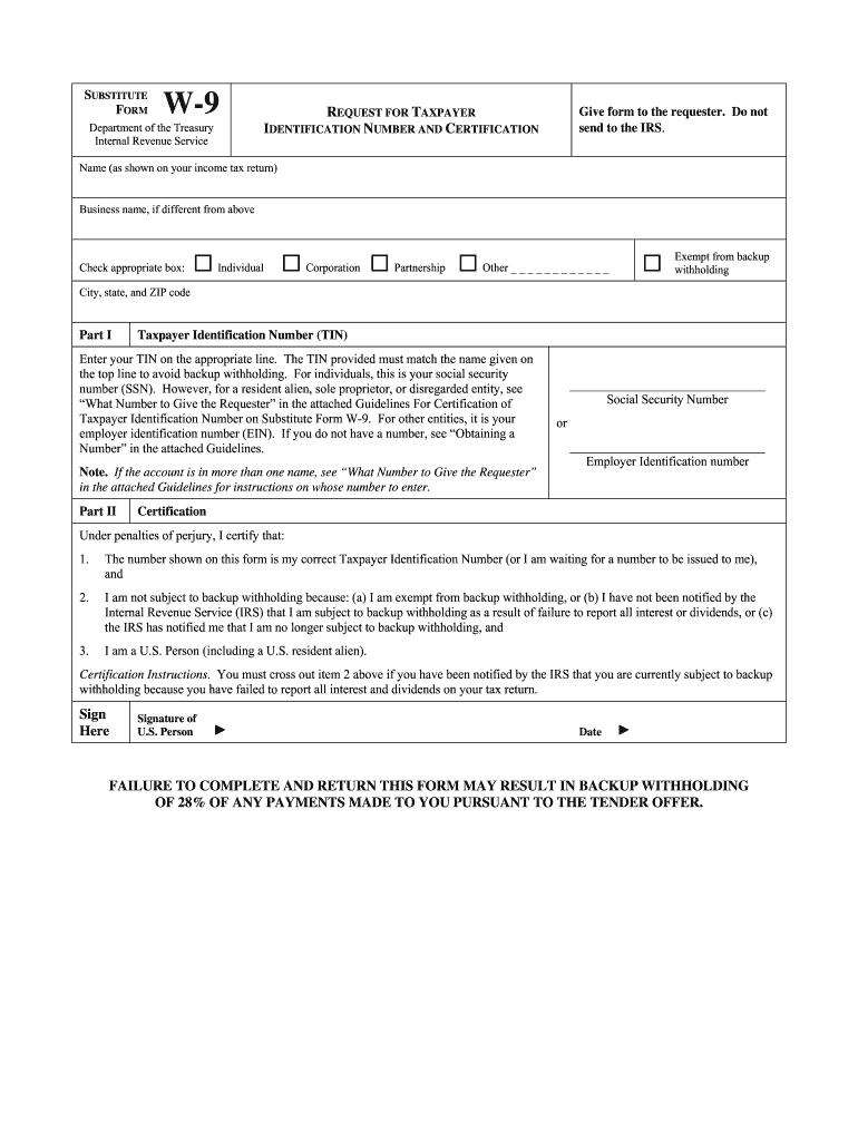 Blank Printable W9 Form 2025