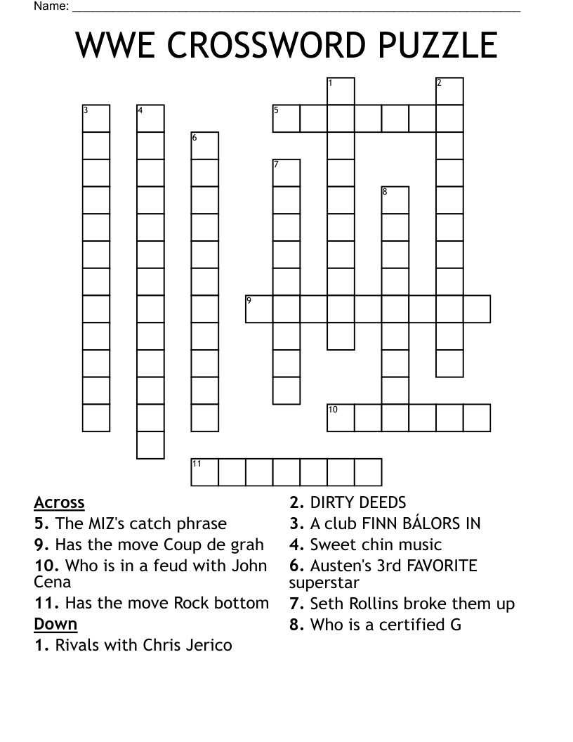 WWE CROSSWORD PUZZLE WordMint