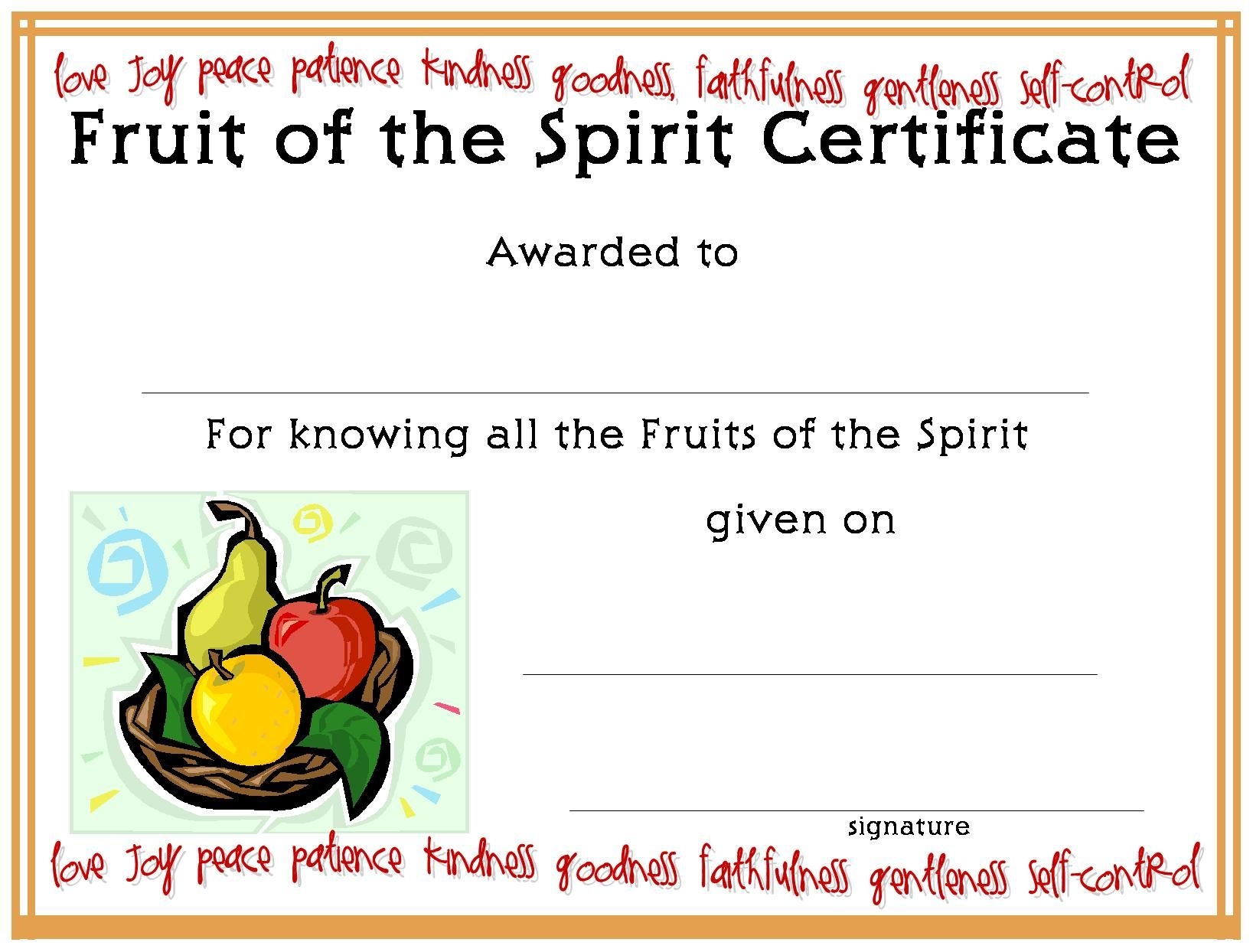 Www certificatetemplate Fruit Of The Spirit Certificate For Your Kids Ministry 