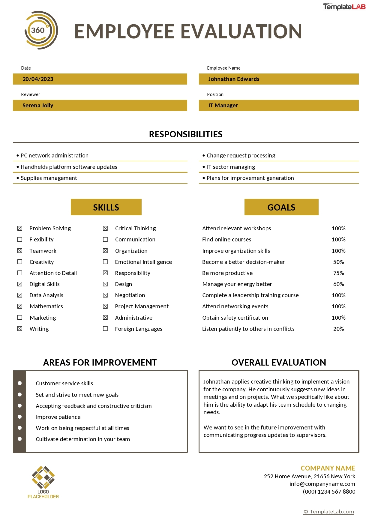 Printable Employee Performance Evaluation Form