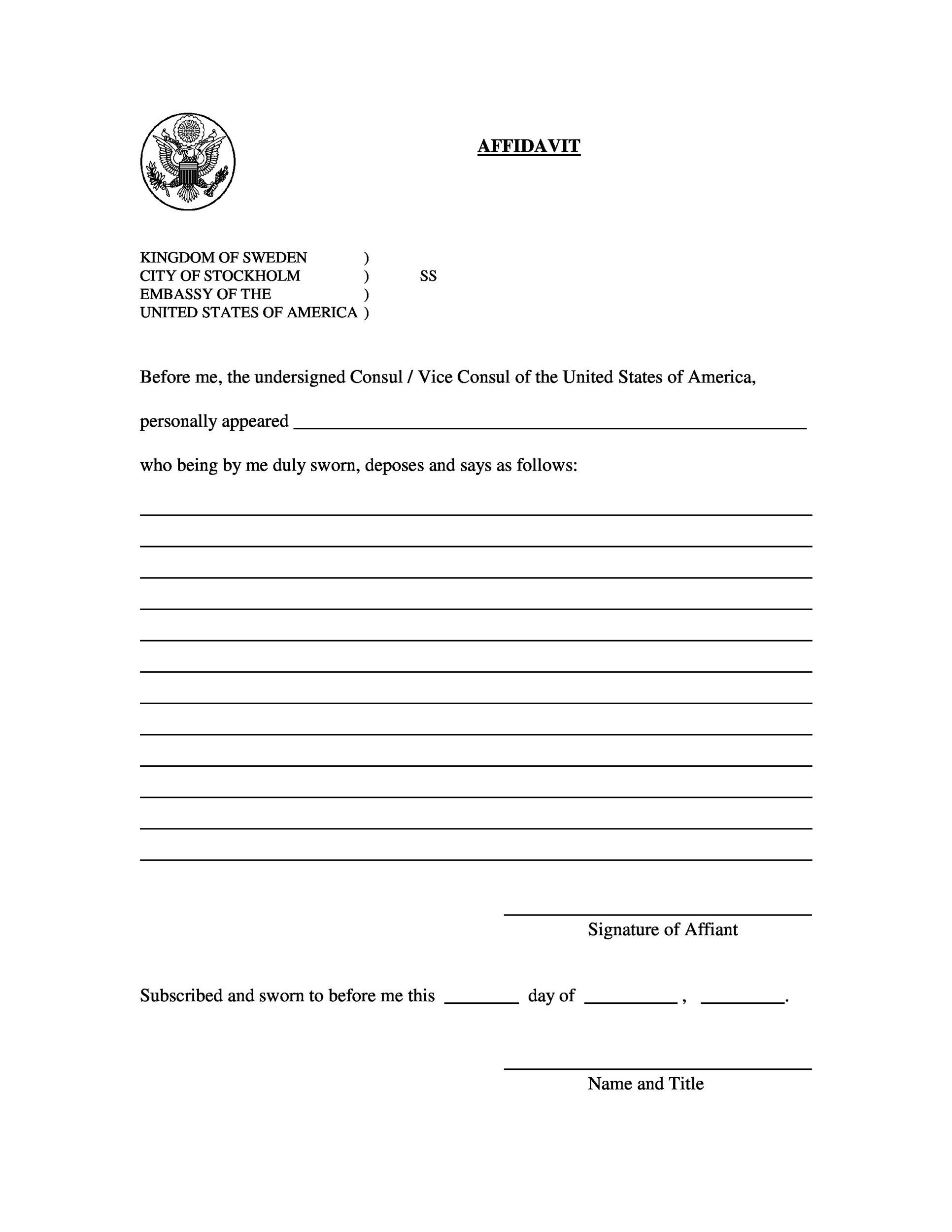 Printable Sworn Statement Affidavit Template