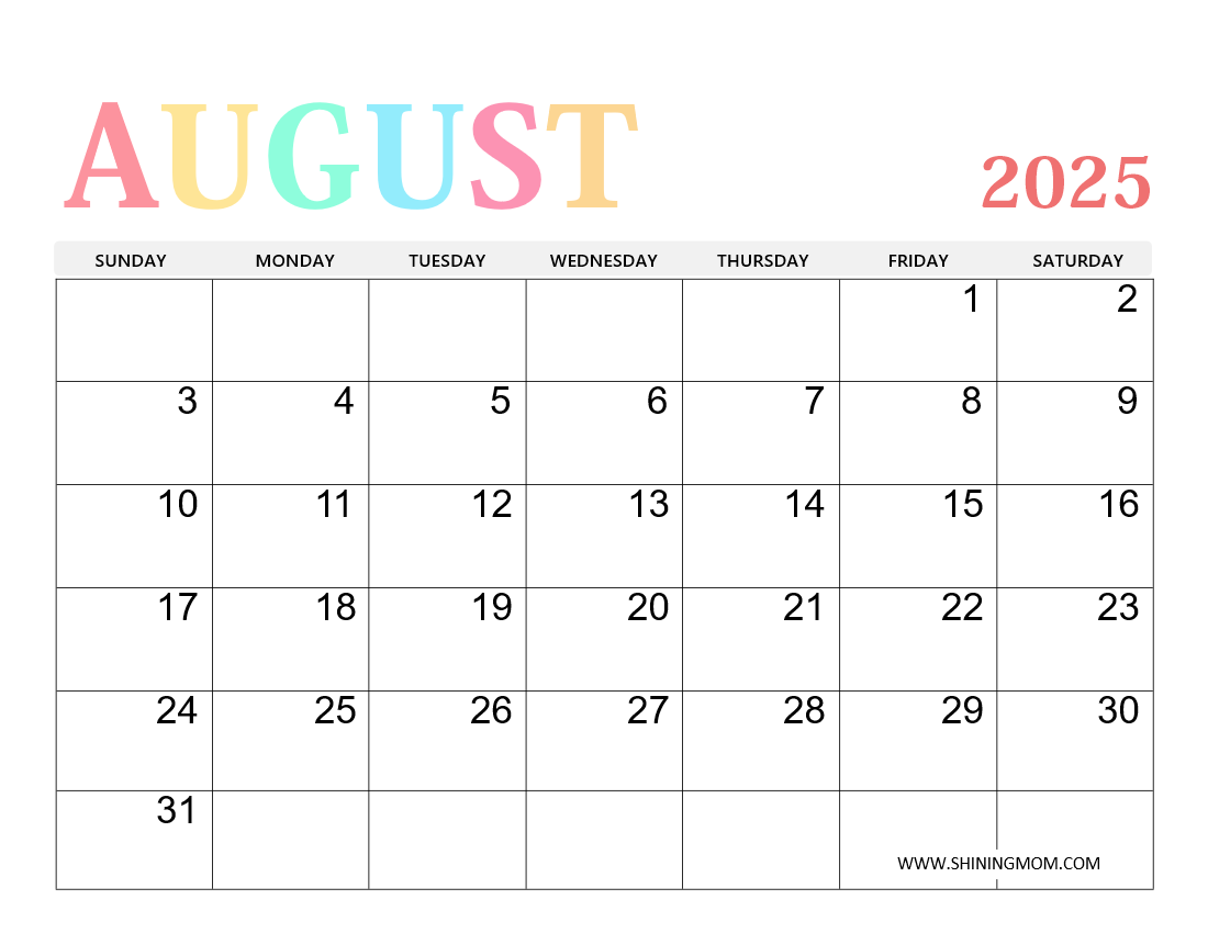 August 2025 Calendar Pdf