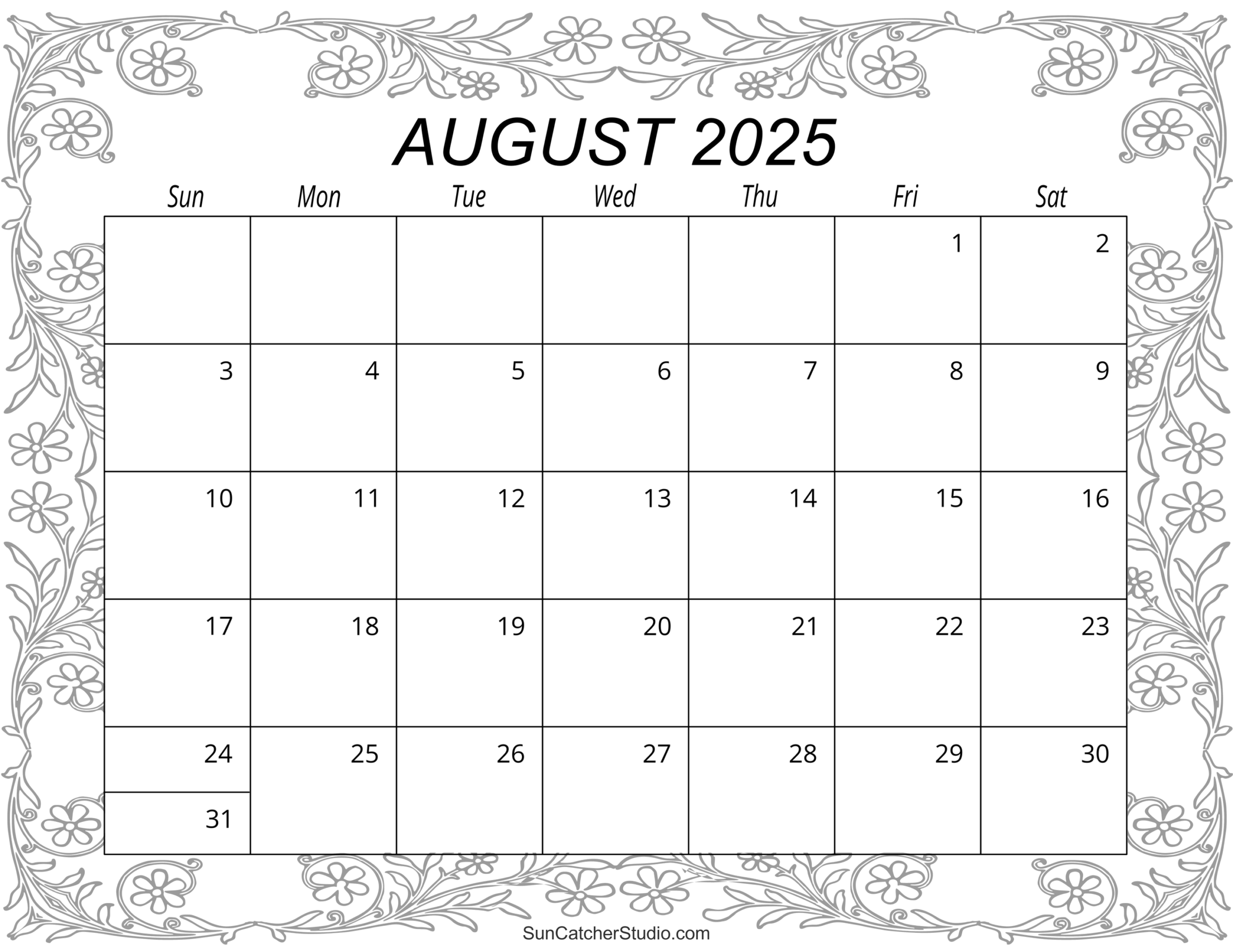 Printable Monthly Calendar August 2025