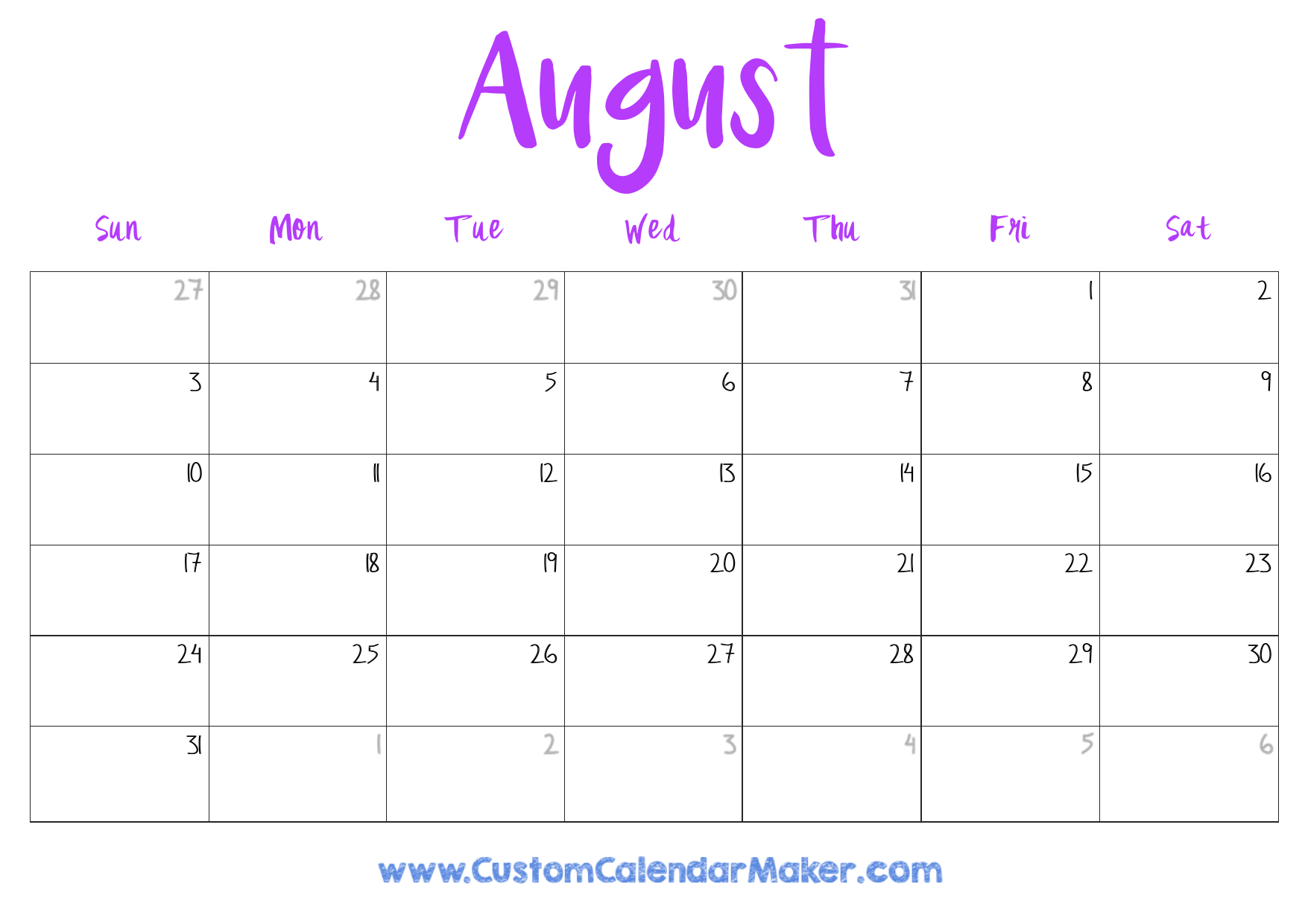 August 2025 Calendar Printable Free