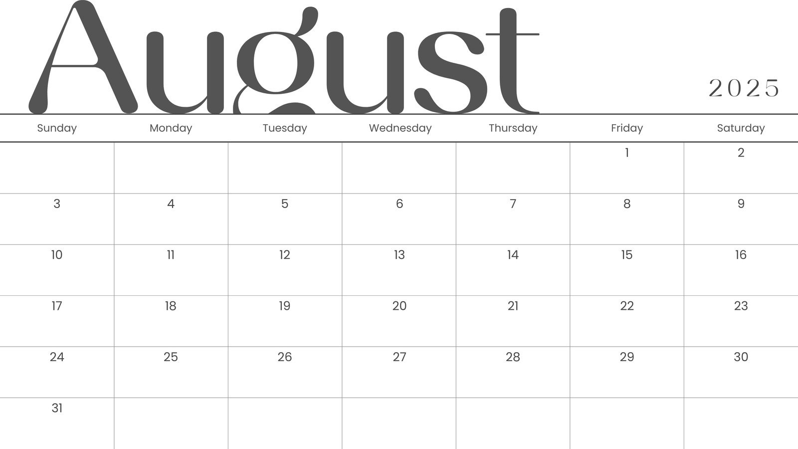 Calendar Of August 2025