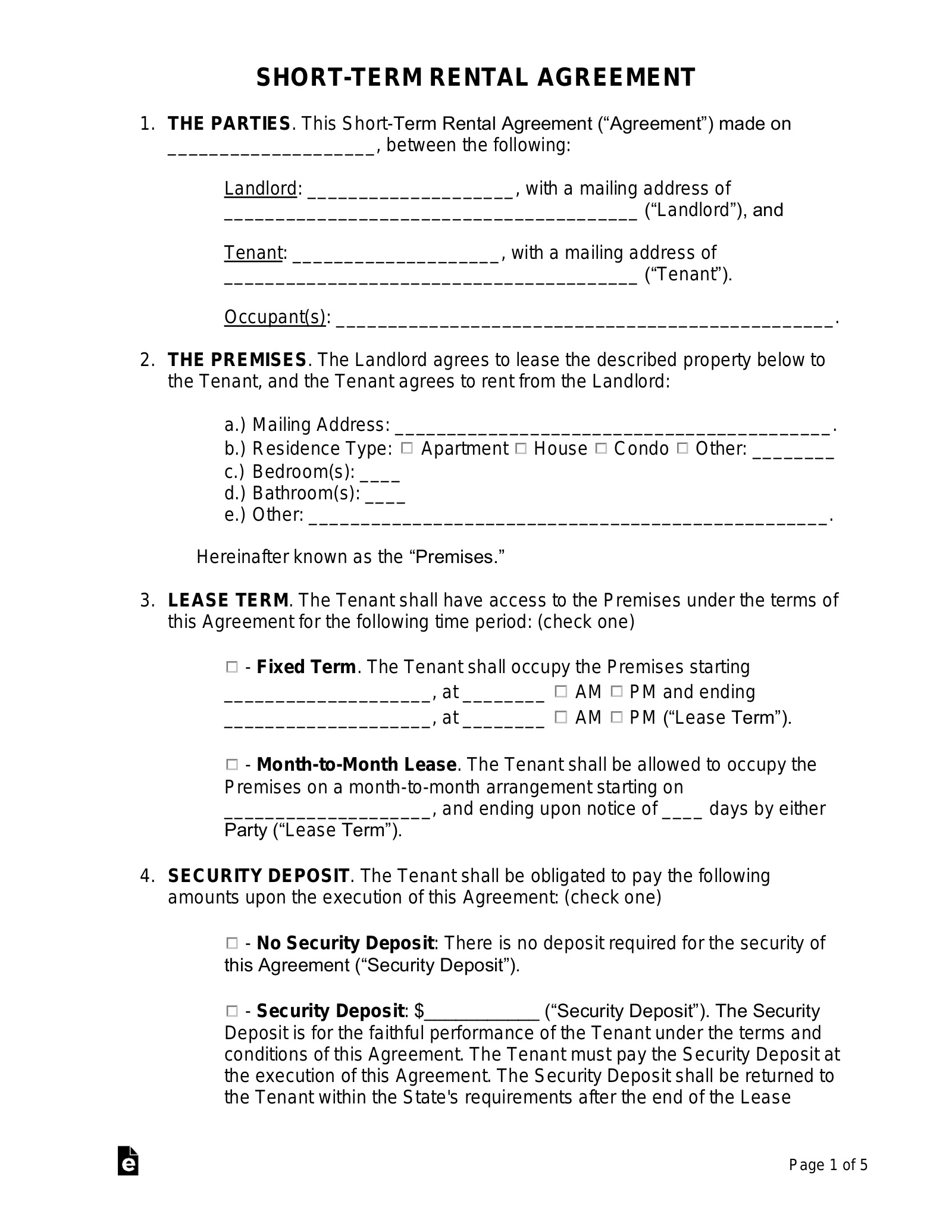 House Rental Downloadable Free Printable Lease Agreement