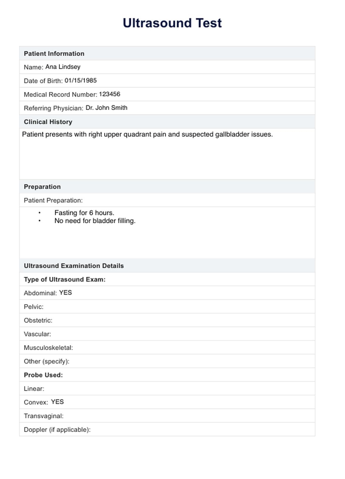 Ultrasound Test Example Free PDF Download
