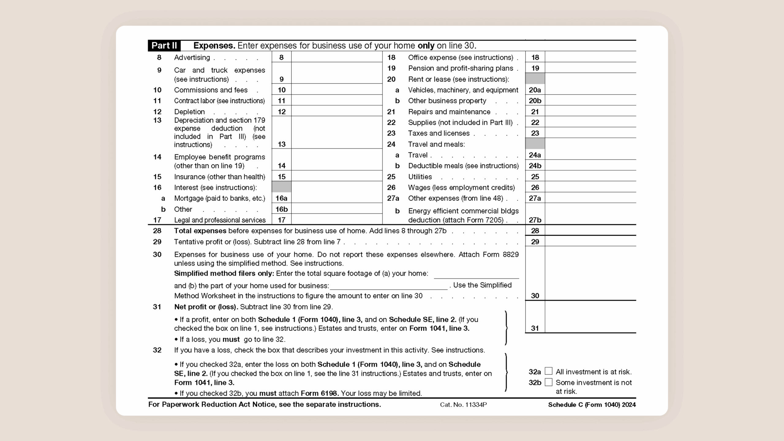 2025 Schedule C Printable Form